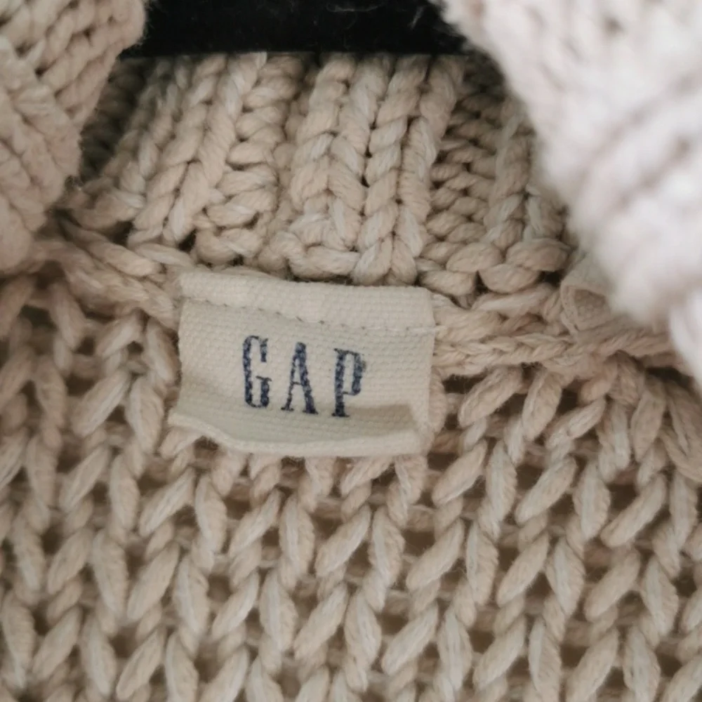 Womens GAP open front vintage chunky knit oatmeal shawl collar cardigan. Size M - Picture 2 of 7